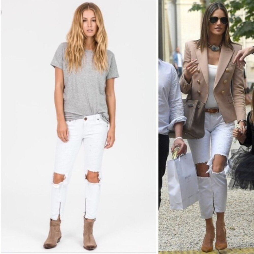 Revolve One Teaspoon White Freebirds Skinny Jeans Denim Ankle Zip lowrise Sz 25